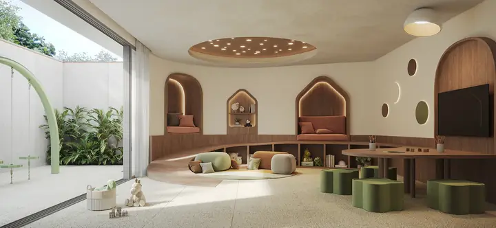 Brinquedoteca do Ipanema Almar com mobiliário infantil e terraço kids